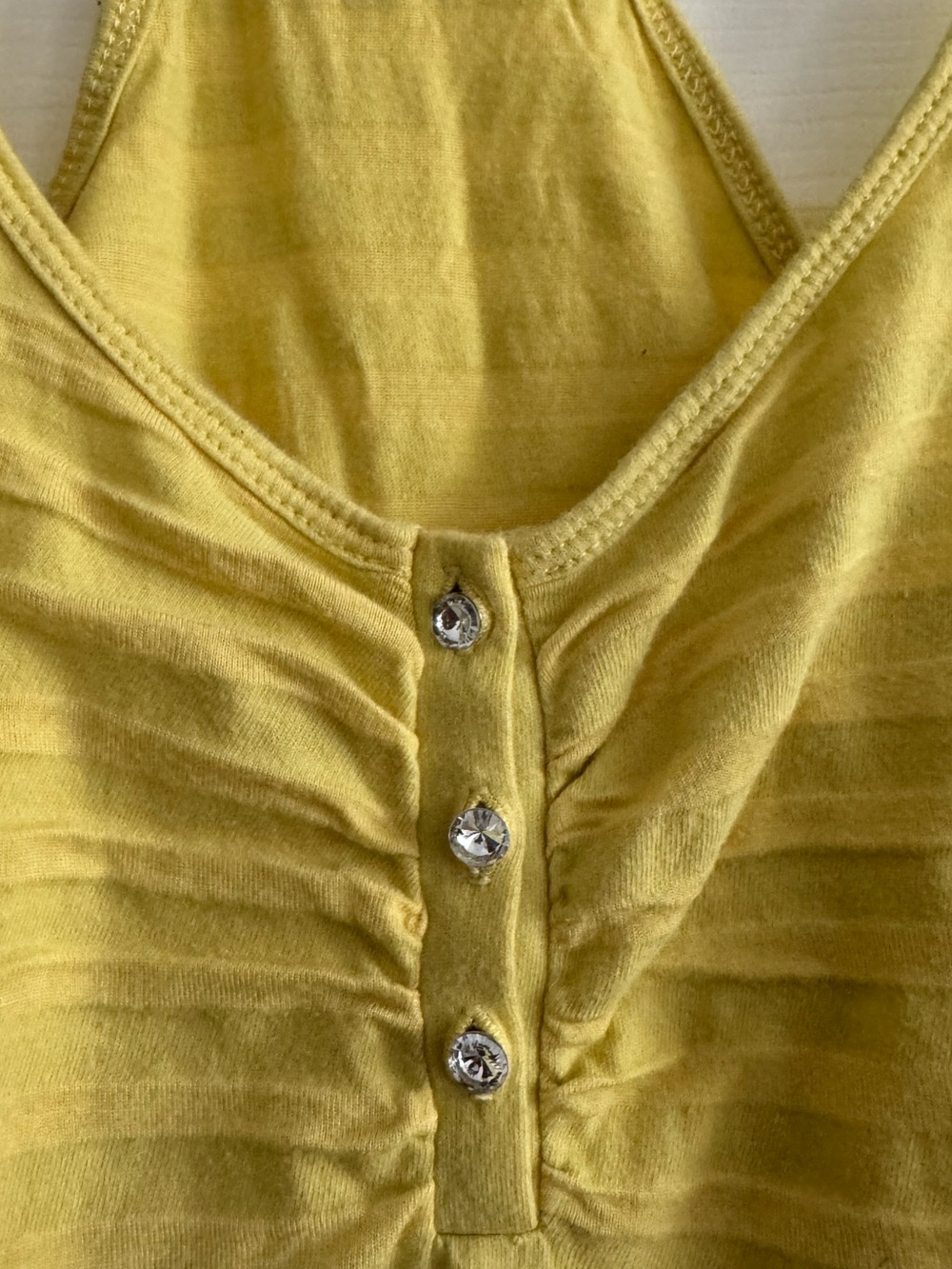 New York & Company Comfort Zone Yellow Striped Henley Tank Top Size S - Picture 3 of 5